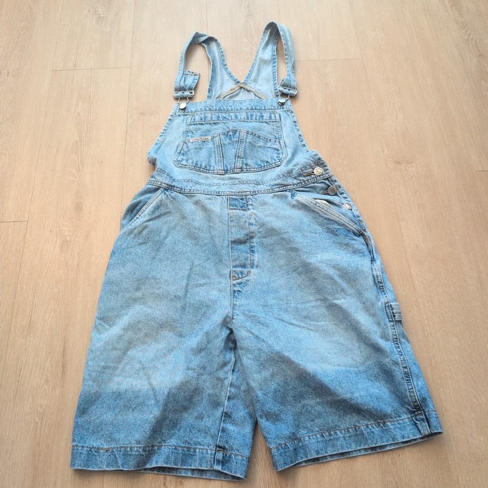 London London Vintage Denim Shortalls Light Wash Carpenter Overalls Women Large